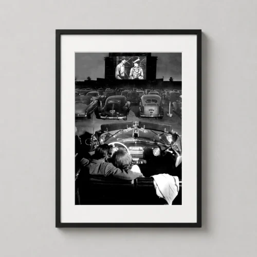 Drive-In Cinema Vintage Movie Night Black and White Movie Poster