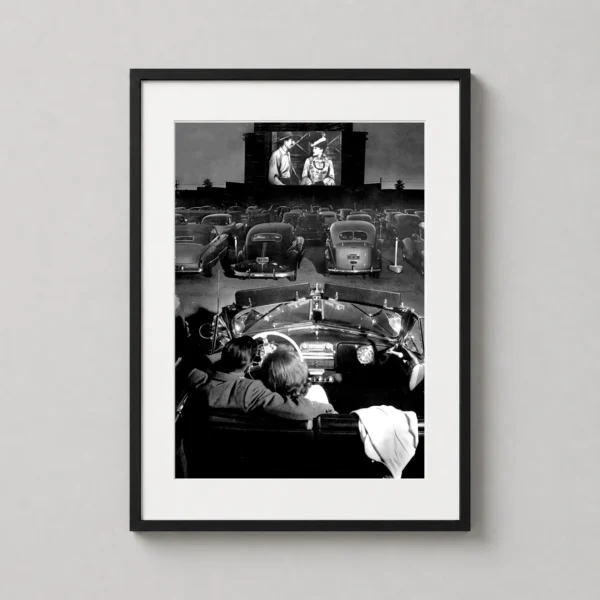 Drive-In Cinema Vintage Movie Night Black and White Movie Poster
