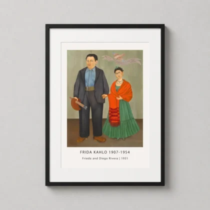 Frida diego rivera poster showing 1931 wedding portrait with couple standing together in traditional attire