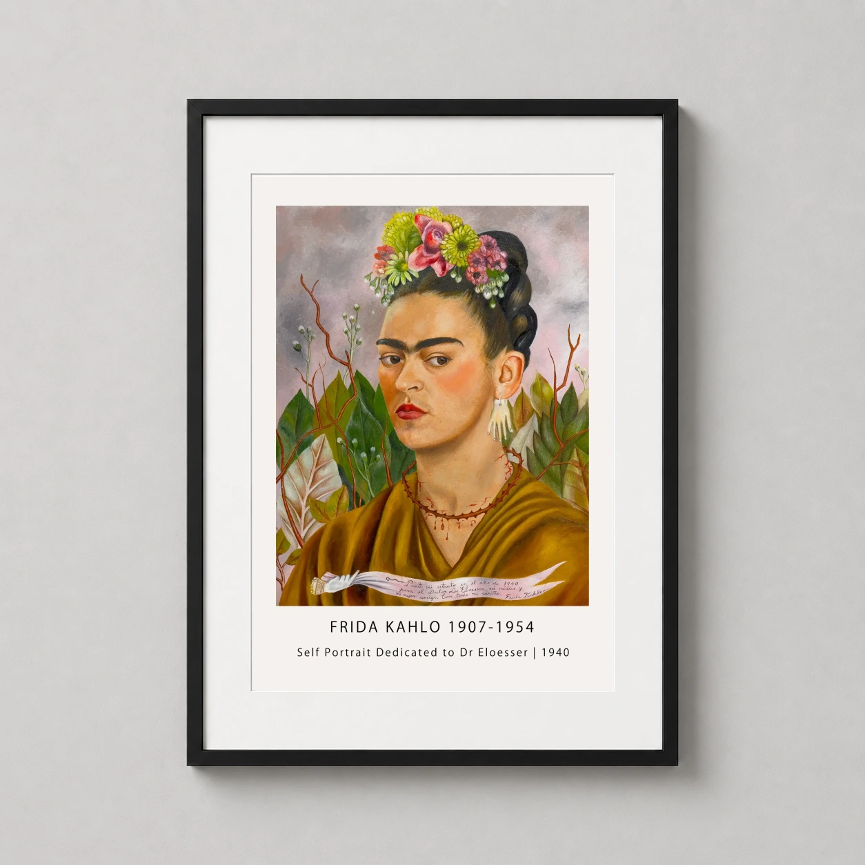Frida Kahlo Self Dedicated — vibrant fine art reproduction of Frida Kahlo's 1940 self-portrait