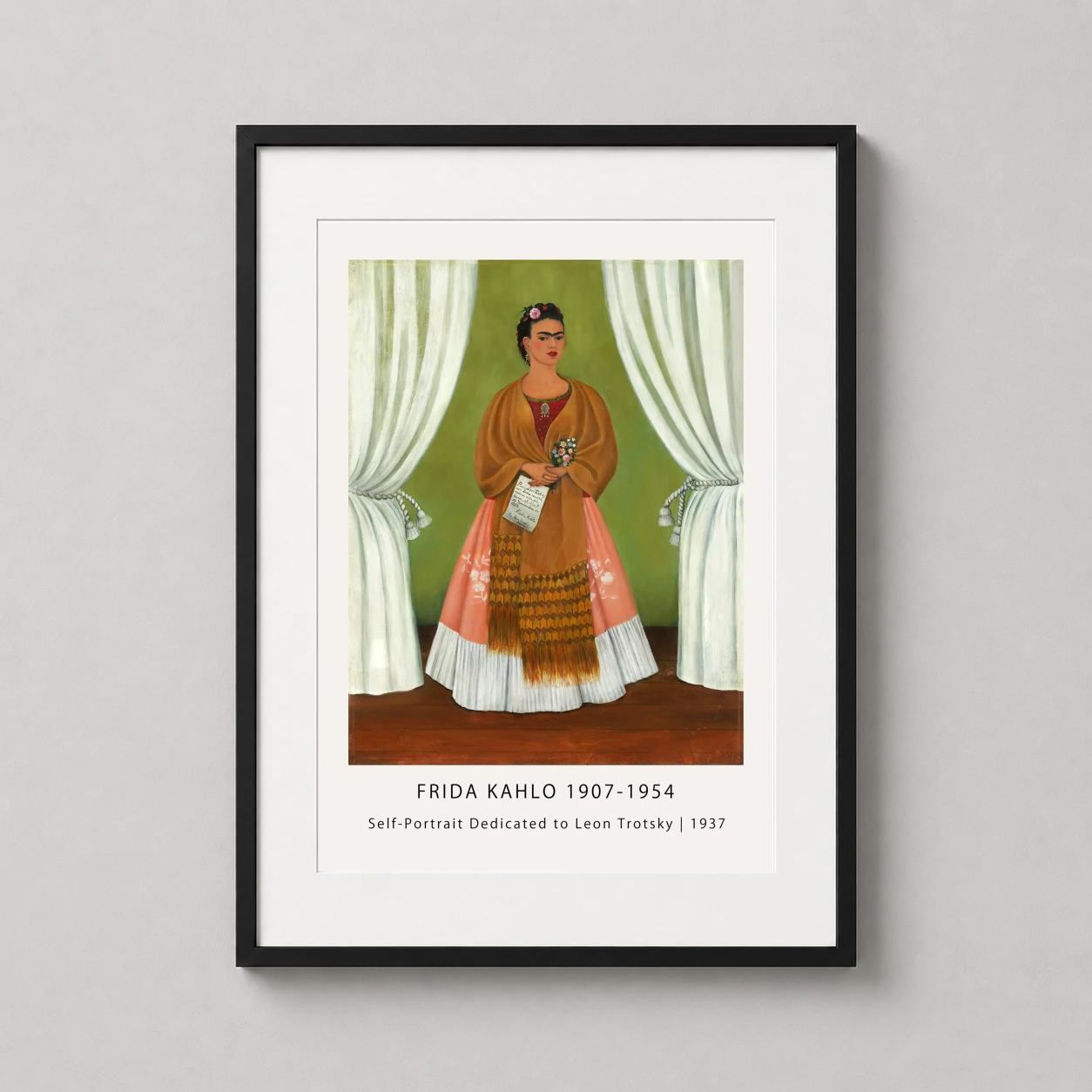 Self Dedicated Leon Trotsky — detailed art print of Frida Kahlo's 1937 self-portrait featuring the