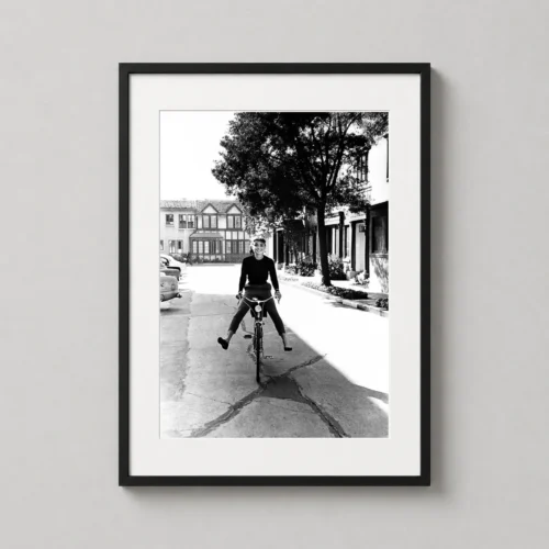 Audrey Hepburn on Bicycle Black and White Photography Print