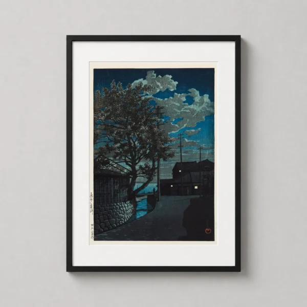 Kamezaki Owari Province Night Scene Japanese Woodblock Art Print