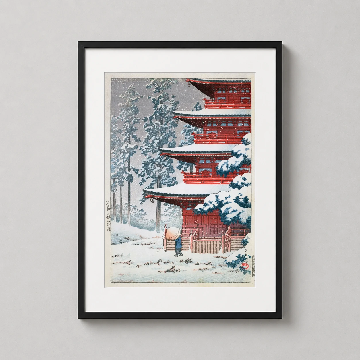 Saishoin Temple Hirosaki Woodblock — this Japanese woodblock print features the vibrant red Saishoin Temple