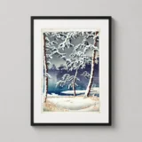 Senzoku Pond at Sunset in Snow, Japanese Woodblock Art Print