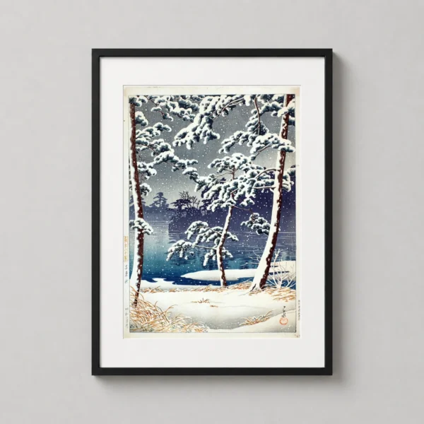 Senzoku Pond at Sunset in Snow, Japanese Woodblock Art Print