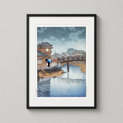 Shinagawa Hasui 1931 Japanese Rainy Day wall print with quiet seasonal atmosphere by MerchFuse