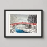Classic Nikko Snow Bridge Art Print, Japanese Woodblock Decor