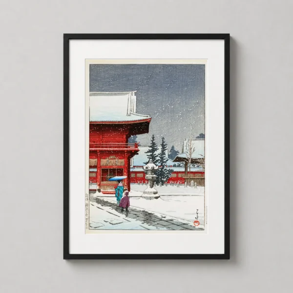 Nezu Gongen Shrine, Snow at Nezu Art Print by Hasui Kawase