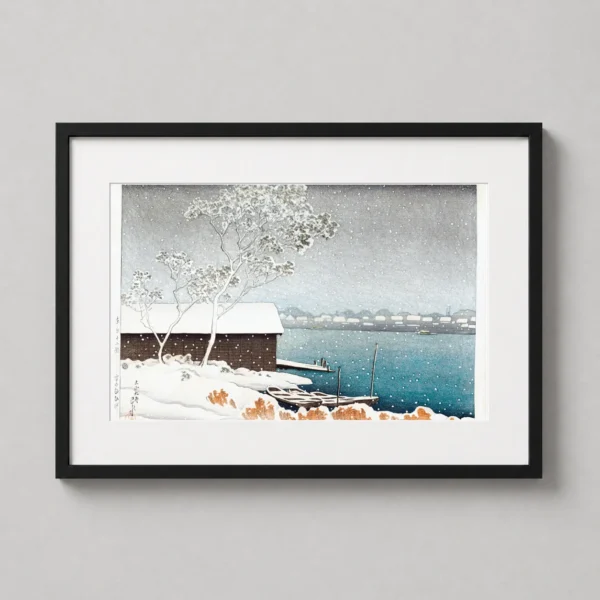 Hasui Kawase Snow at Shirahige Japanese Woodblock Art Print