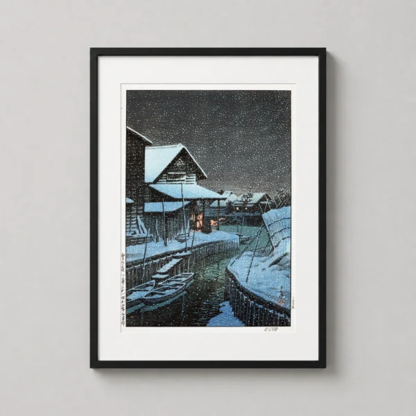 Hasui Kawase, Snowy Night at Urayasu (1932) Woodblock Art Print