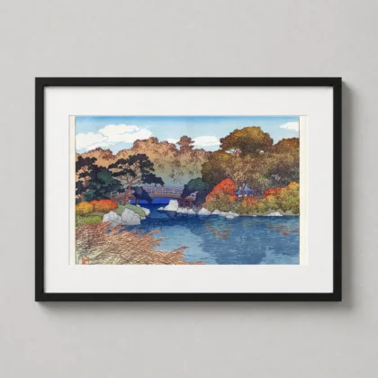 Japanese Woodblock Autumn Shin-Hanga Garden Japanese woodblock print for gallery wall display by MerchFuse