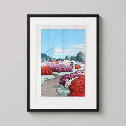 Mt Fuji Azalea Garden decorative Japanese woodblock print for curated interiors by MerchFuse