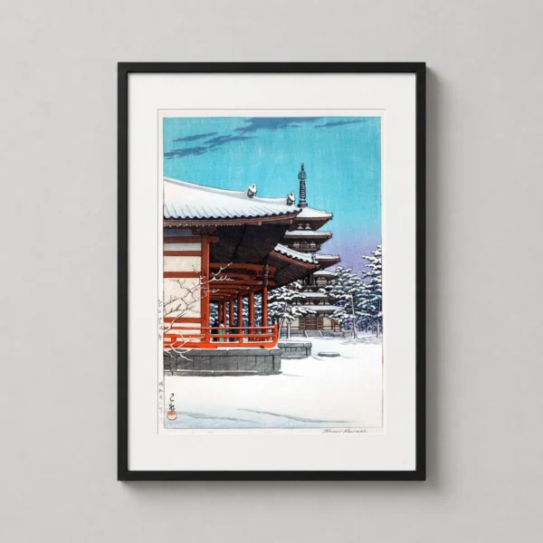 Yakushiji Temple Nara Winter Japanese Woodblock Art Print