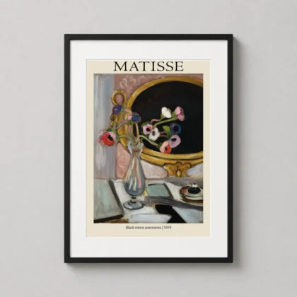 Matisse Mirror Anemones Fine — henri Matisse's 1919 still life featuring a glass vase of pink and