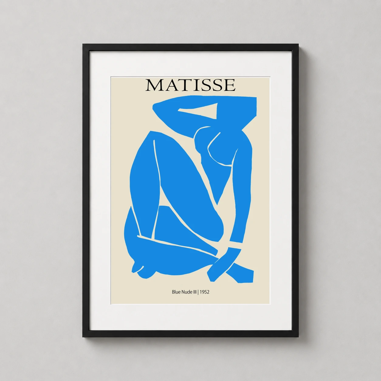 Blue Nude Iii 1952 — vibrant blue paper cut-out silhouette of a seated female figure, Blue