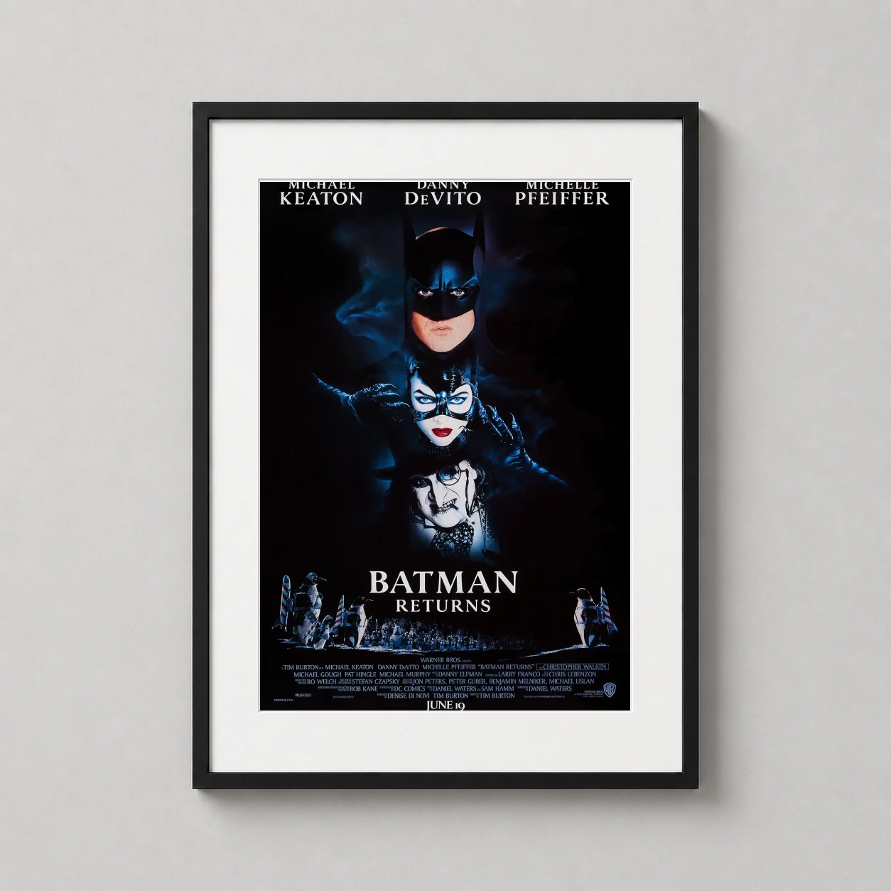 Batman Returns — features the iconic trio of Batman, Catwoman, and The Penguin from the