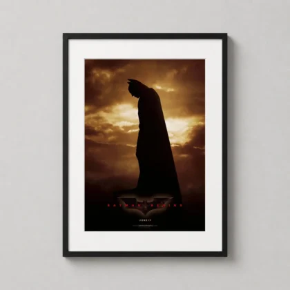 Batman Begins Movie Poster Film Art featuring a dark superhero theme on premium matte paper for home theater decor.