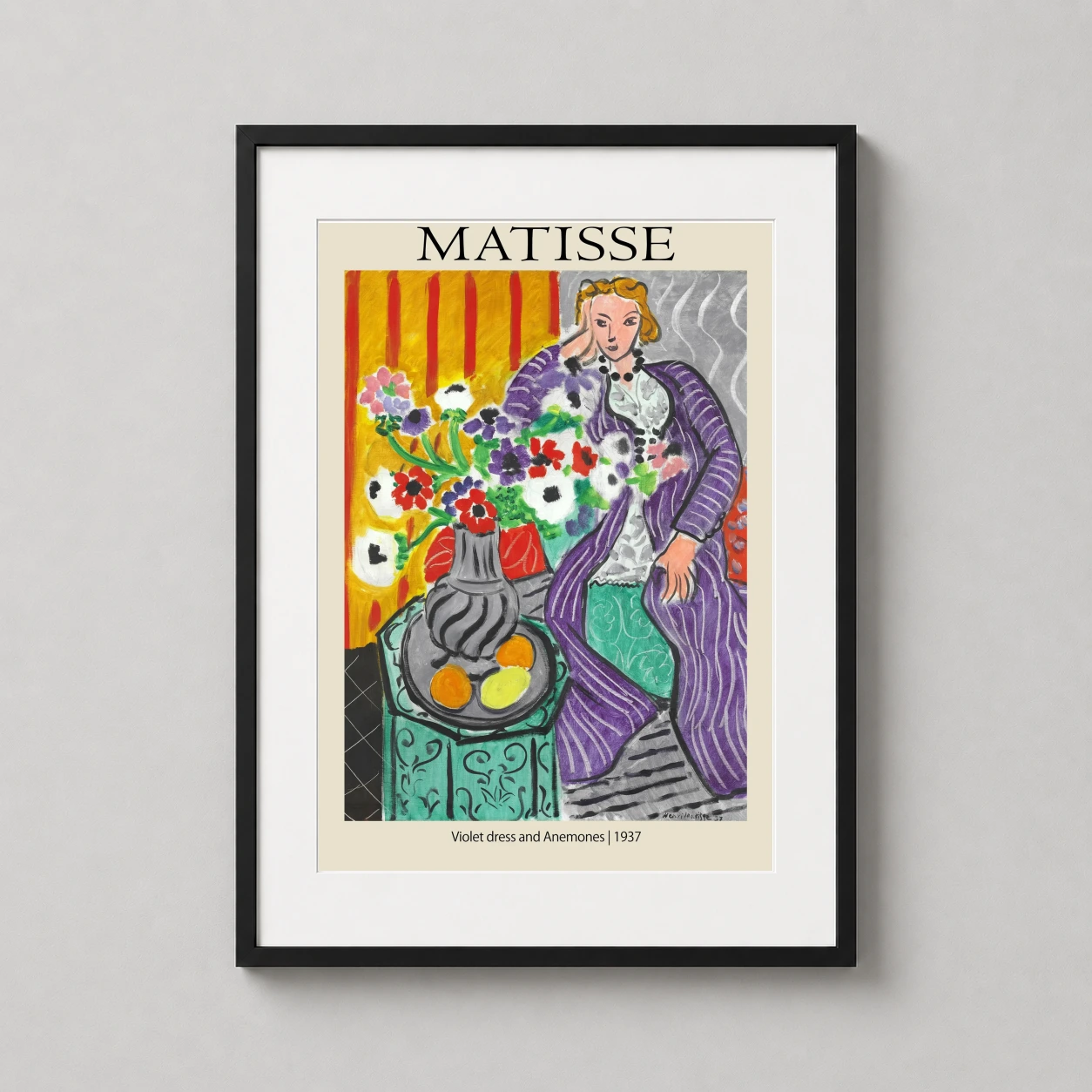 Henri Matisse Violet Dress — this Fauvist composition features a woman in a striped violet gown