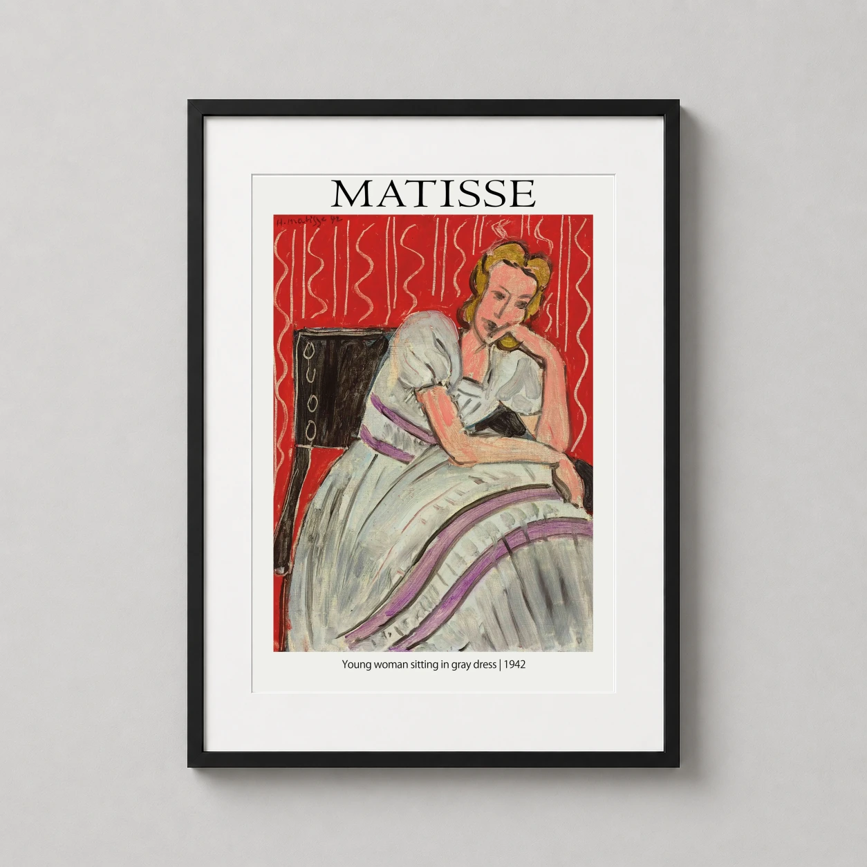 Henri Matisse Young Woman — expressive Henri Matisse portrait featuring a seated woman in a gray