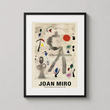 Classic Joan Miró Poster – Figures and birds in front of the sun 1946 Art framed wall art mockup