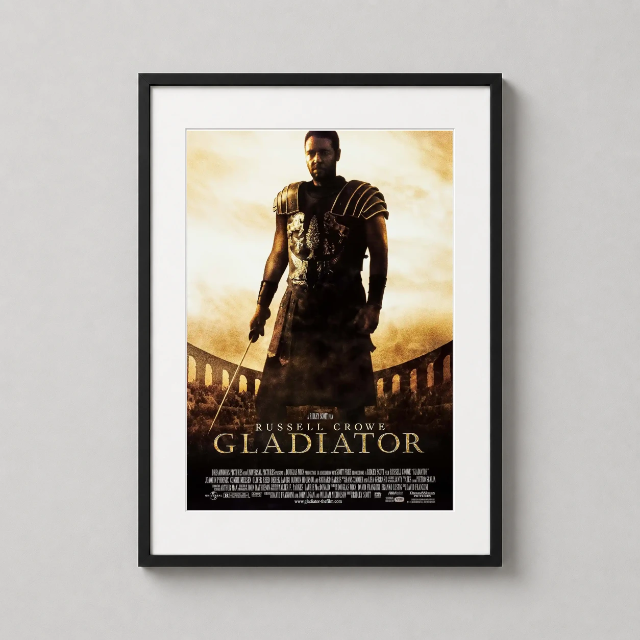 Gladiator — this cinematic poster features Russell Crowe as Maximus in detailed