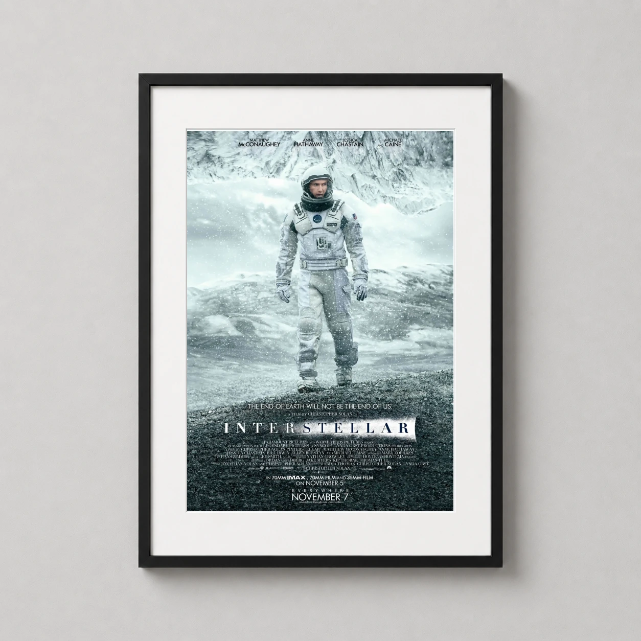 Interstellar Movie Ice Planet — official theatrical-style art print featuring Cooper in a spacesuit