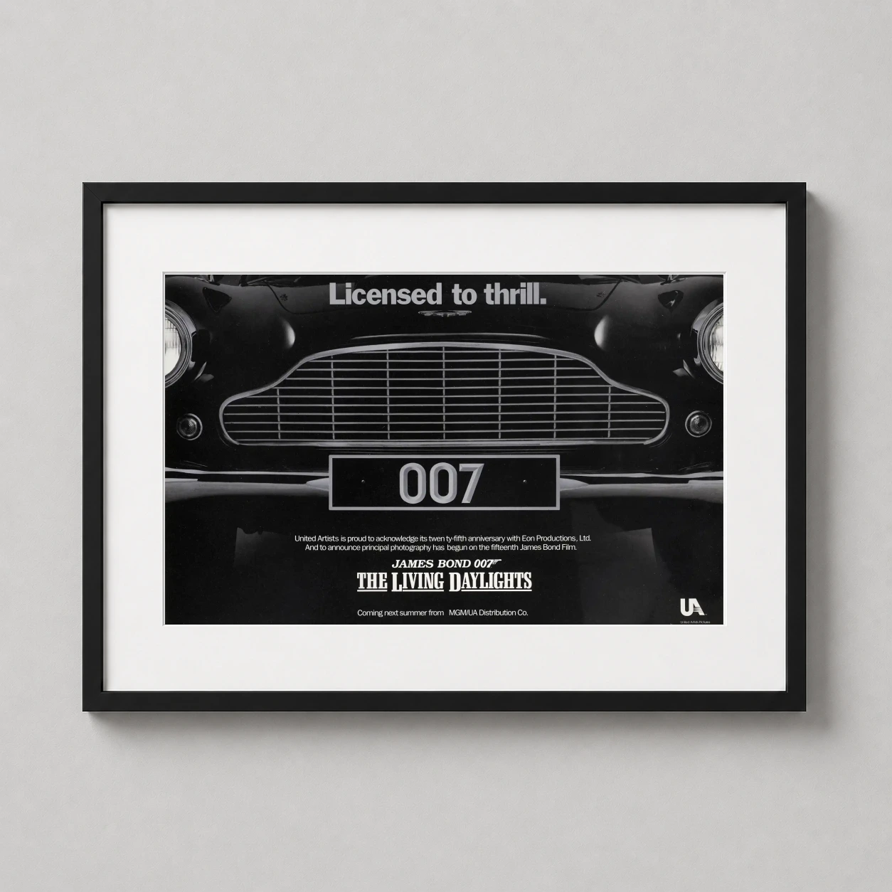 Living Daylights — this monochrome 1987 James Bond art print features a close-up of the