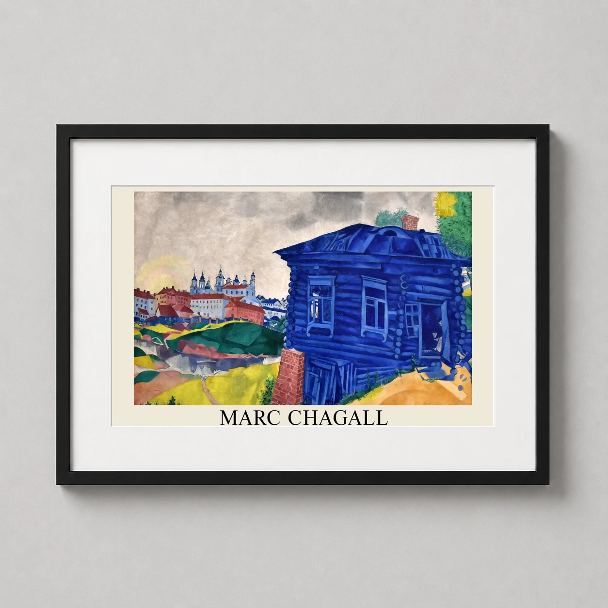 Blue House 1917 Marc — iconic Marc Chagall expressionist painting featuring a vibrant blue log