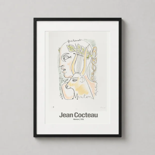 Jean Cocteau Menton 1956 Exhibition Art Print, French Riviera Poster