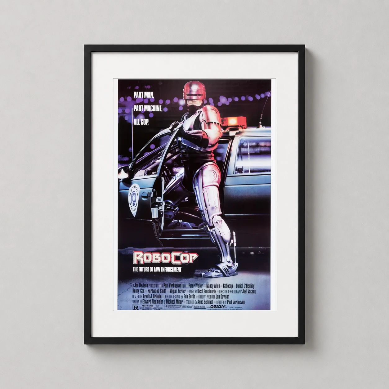 Robocop 1987 Vintage Detroit — this 1987 RoboCop movie poster features the metallic silver cyborg