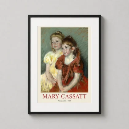 Young Girls Mary Cassatt Impressionist Portrait Poster showing tender impressionist portrait of two young girls in yellow