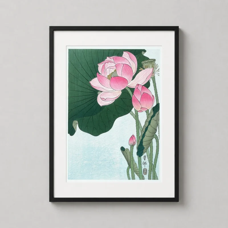 Ohara Koson Blooming Lotus Flowers Japanese Woodblock Art Print