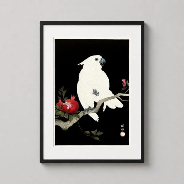 Cockatoo and Pomegranate Japanese Woodblock Style Art Print