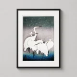 Japanese Egret Group in Snow, Ohara Koson Woodblock Art Print