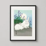 Rabbits at Full Moon by Ohara Koson Japanese Art Print