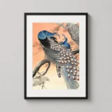 Japanese Peacock Woodblock, Two Peacocks Wall Art Print