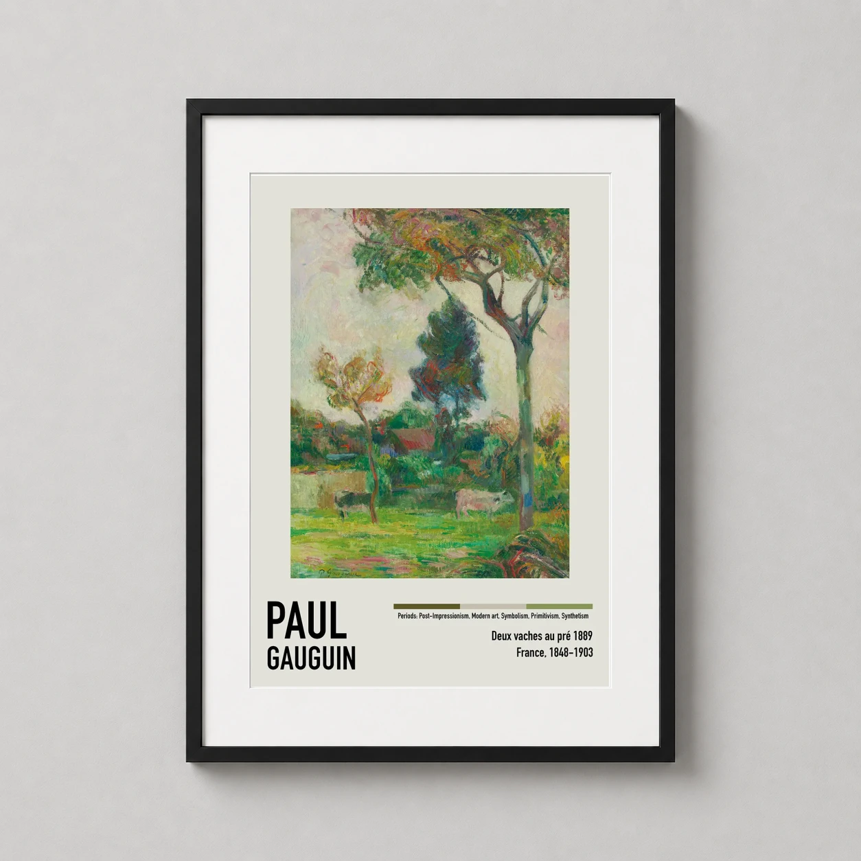Paul Gauguin Deux Vaches — serene Post-Impressionist scene featuring two cows grazing in a lush