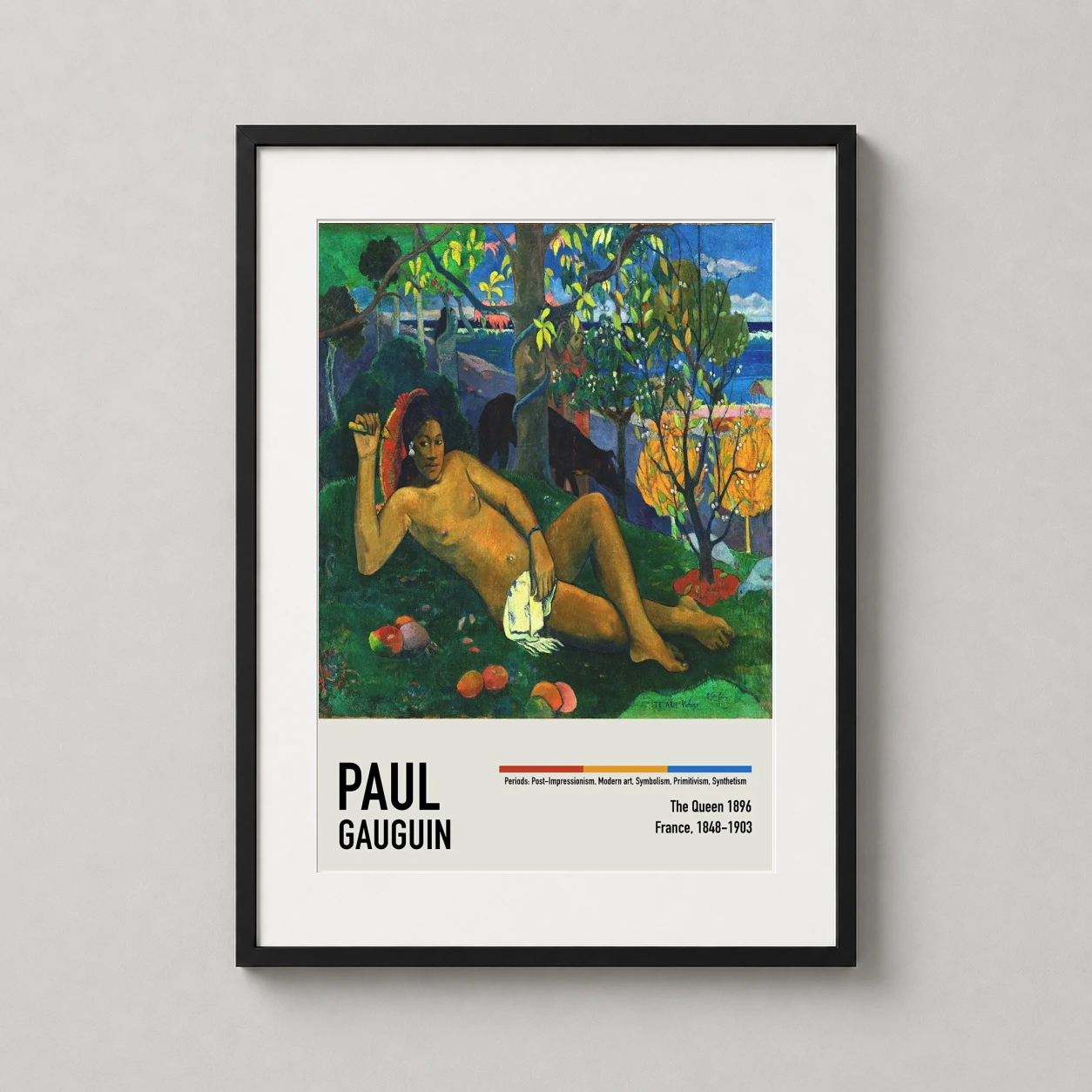 Paul Gauguin Queen 1896 — reclining woman rests within a lush Tahitian landscape of vibrant