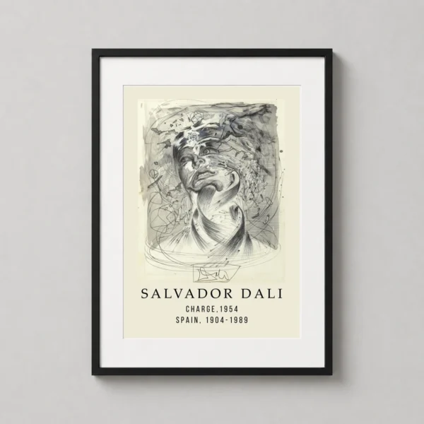 Salvador Dali Charge 1954, Surrealist Monochrome Art Print
