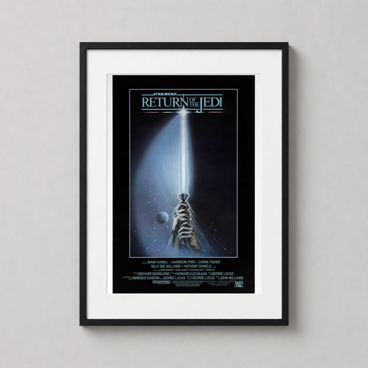 Star Wars Return Jedi — this 1983 theatrical design features a single lightsaber held aloft