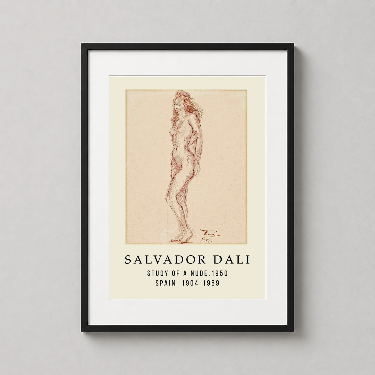 Salvador Dali Study Nude — this 1950 sketch features a standing female figure with voluminous