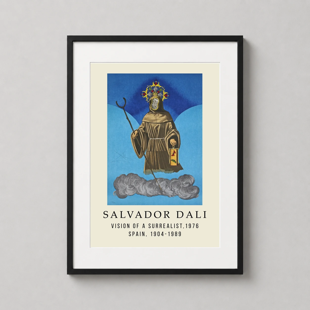 Salvador Dali Vision Surrealist — surrealist artwork by Salvador Dali featuring a cloaked figure with a