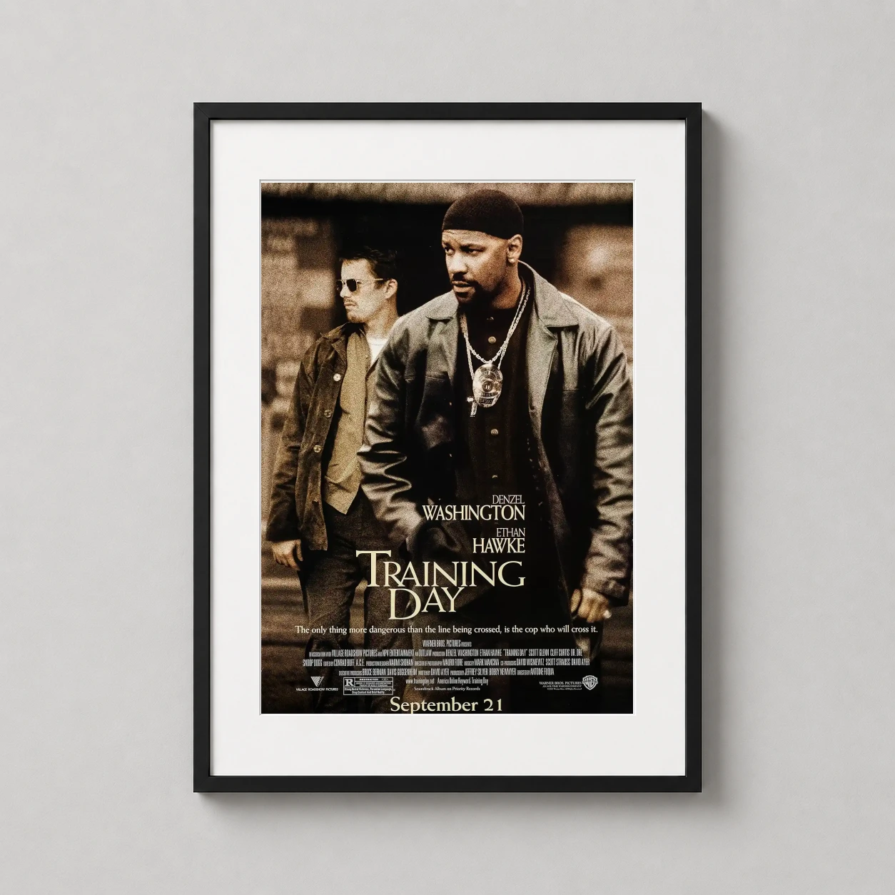 Training Day — gritty sepia-toned movie poster for Training Day (2001) featuring