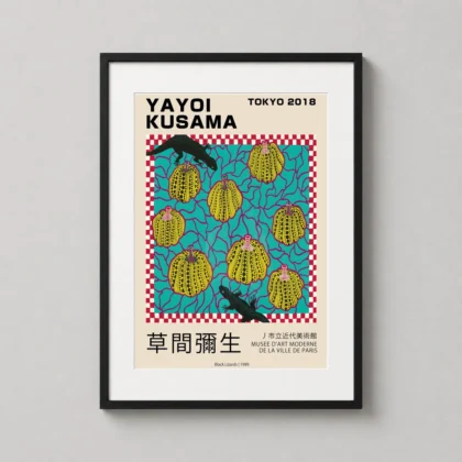 Yayoi Kusama Poster Black Lizards - Japanese woodblock print from MerchFuse