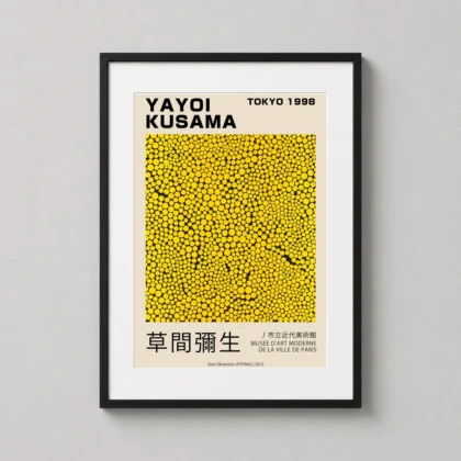 MerchFuse Yayoi Kusama – Dots Obsession Tokyo 1998 Exhibition travel poster with travel character