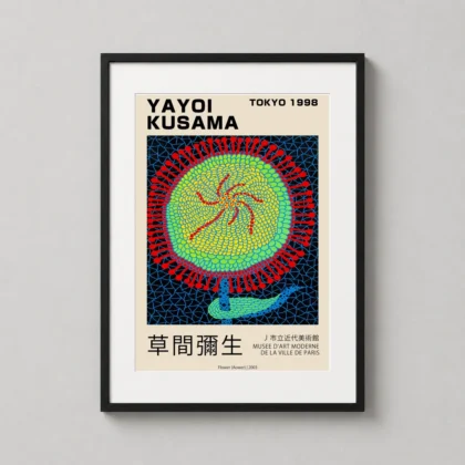 Yayoi Kusama Flower – Tokyo 1998 Exhibition Gallery travel poster for gallery wall display by MerchFuse