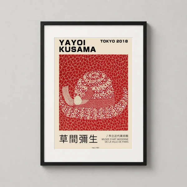 Yayoi Kusama Hat (1981) Exhibition Art Print, Red and White