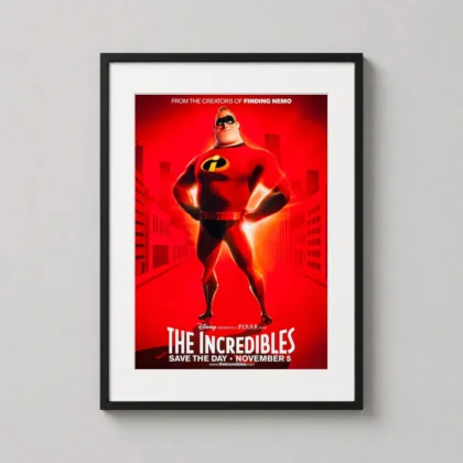 The Incredibles Movie Art Print featuring Mr. Incredible for home theater wall decor by MerchFuse