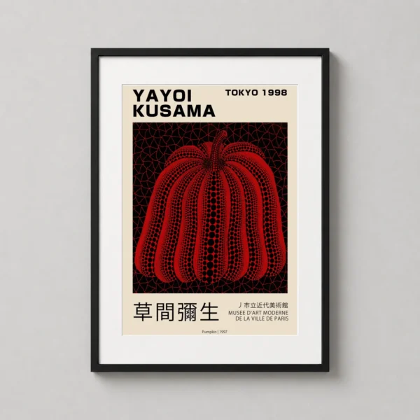 Yayoi Kusama Pumpkin 1998 Tokyo Exhibition, Red and Black Art Print